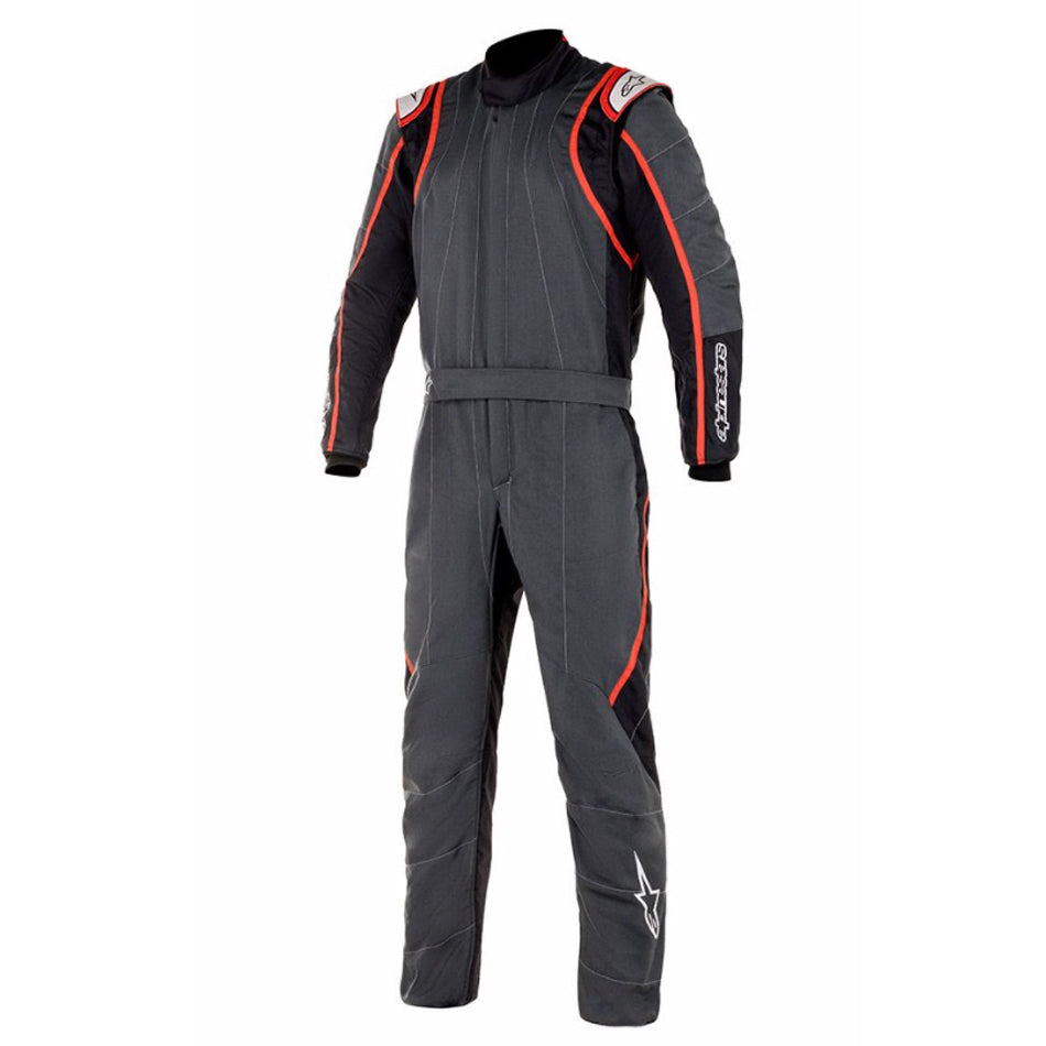 Suit - GP Race v2 - Driving - 1 Piece - SFI 3.2A/5 - FIA Approved - Triple Layer - Fire Retardant Fabric - Gray / Red - Size 46 - X-Small / Small - Each