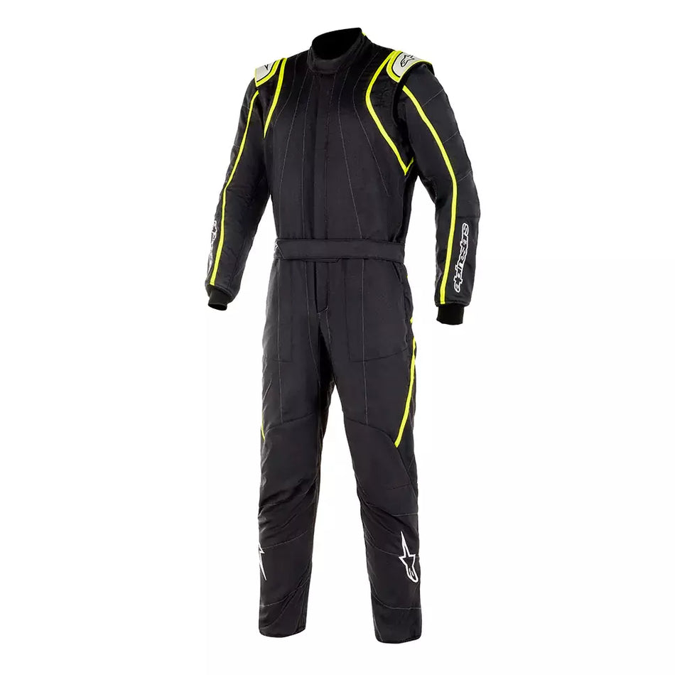 Driving Suit - GP Tech V2 - 1-Piece - FIA Approved - Triple Layer - Fire Retardant Fabric - Black / Fluorescent Yellow - Medium / Large - Each