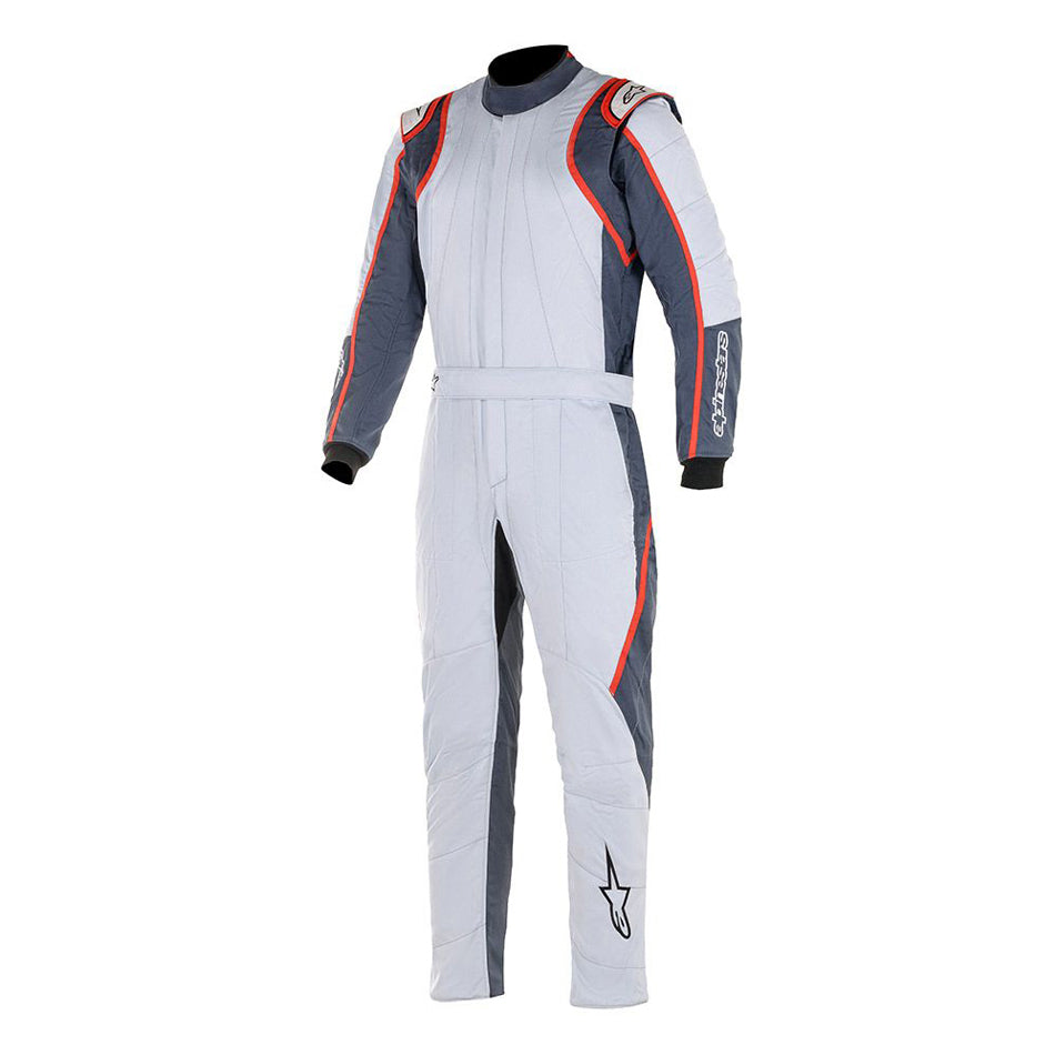 Driving Suit - GP Race V2 - 1-Piece - SFI 3.4A/5 - FIA Approved - Triple Layer - Fire Retardant Fabric - Silver / Red / Gray - Size 58 - Large / X-Large - Each