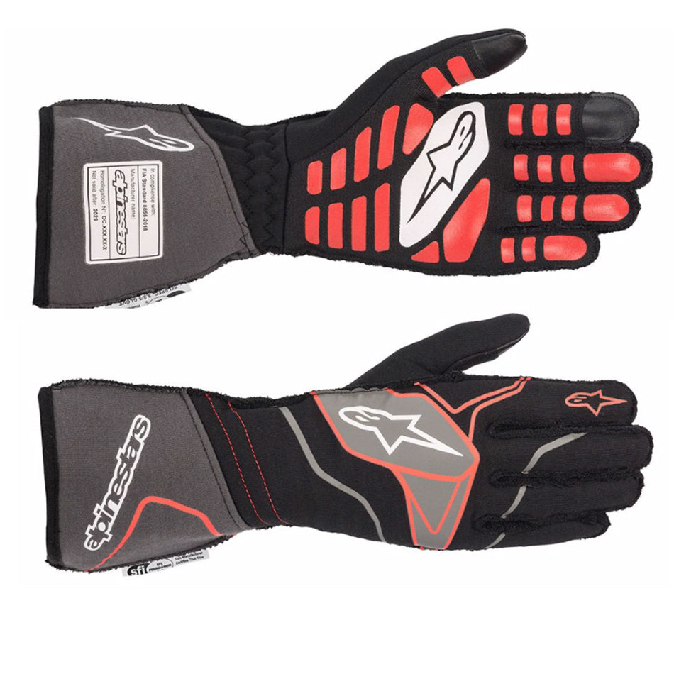 Driving Gloves - Tech-1 ZX v2 - SFI 3.3/5 - FIA Approved - Fire Retardant Fabric - Touchscreen Compatible - Elastic Cuff - Black / Red - Large - Pair