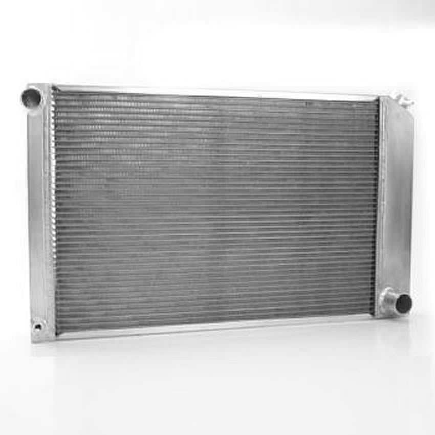 Radiator - Direct Fit - 33.25 in W x 18.688 in H x 3 in D - Driver Side Inlet - Passenger Side Outlet - Aluminum - Natural - Manual - GM 1968-89 - Each
