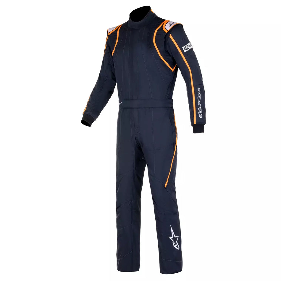 Driving Suit - GP Race V2 - 1-Piece - FIA Approved - Triple Layer - Fire Retardant Fabric - Black / Orange - Size 52 - Medium - Each