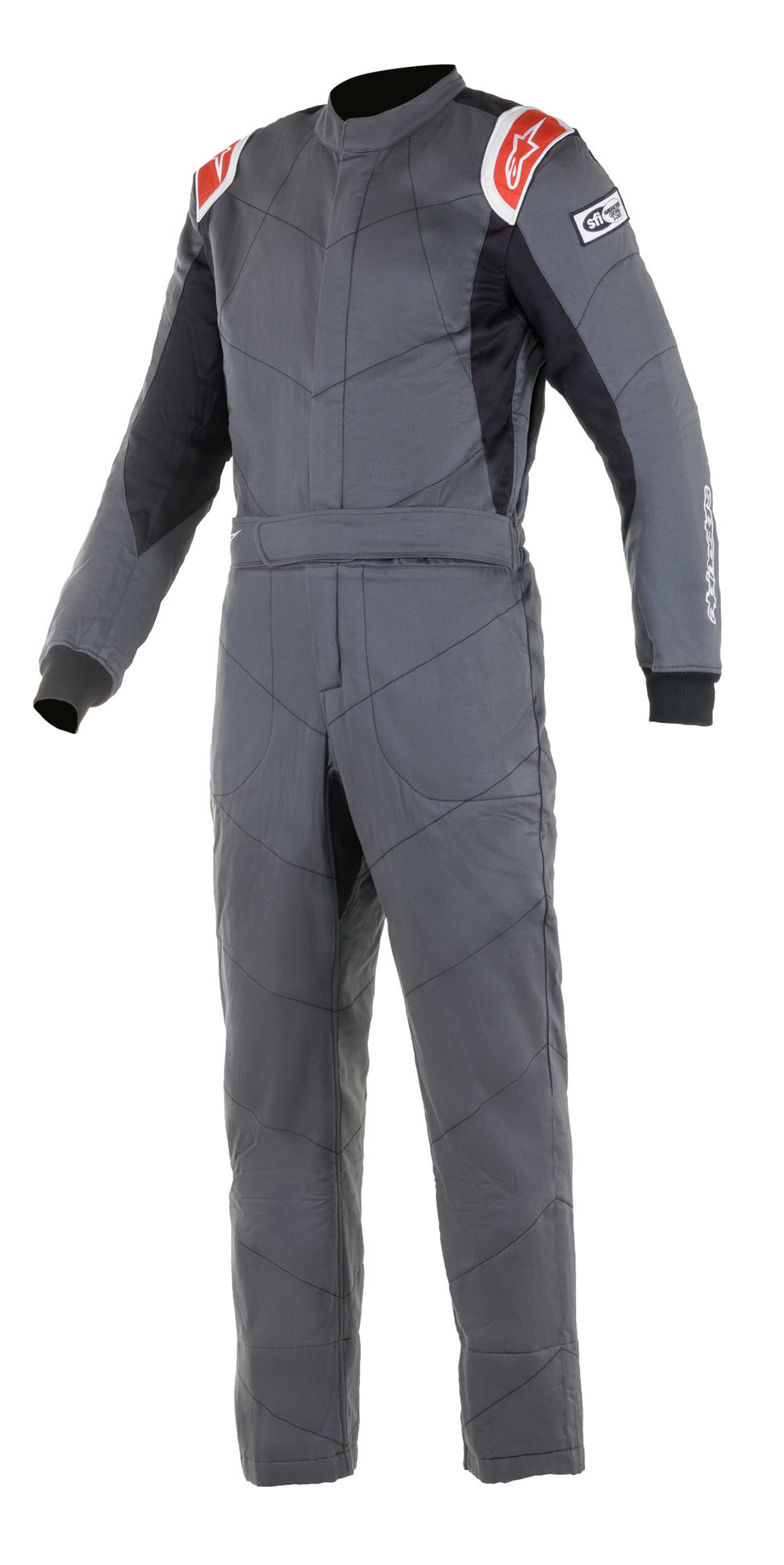 Driving Suit - Knoxville V2 - 1-Piece - SFI 3.2A/5 - Boot-Cut - Triple Layer - Fire Retardant Fabric - Gray / Red - Size 54 - Medium / Large - Each