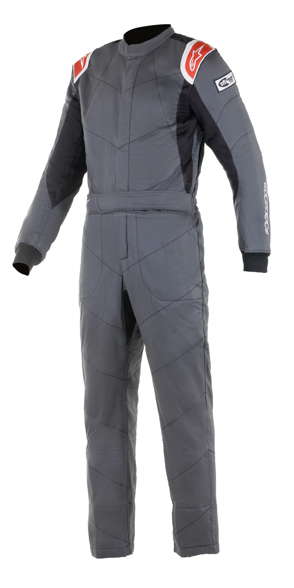 Driving Suit - Knoxville V2 - 1-Piece - SFI 3.2A/5 - Boot-Cut - Triple Layer - Fire Retardant Fabric - Gray / Red - Size 62 - X-Large / 2X-Large - Each